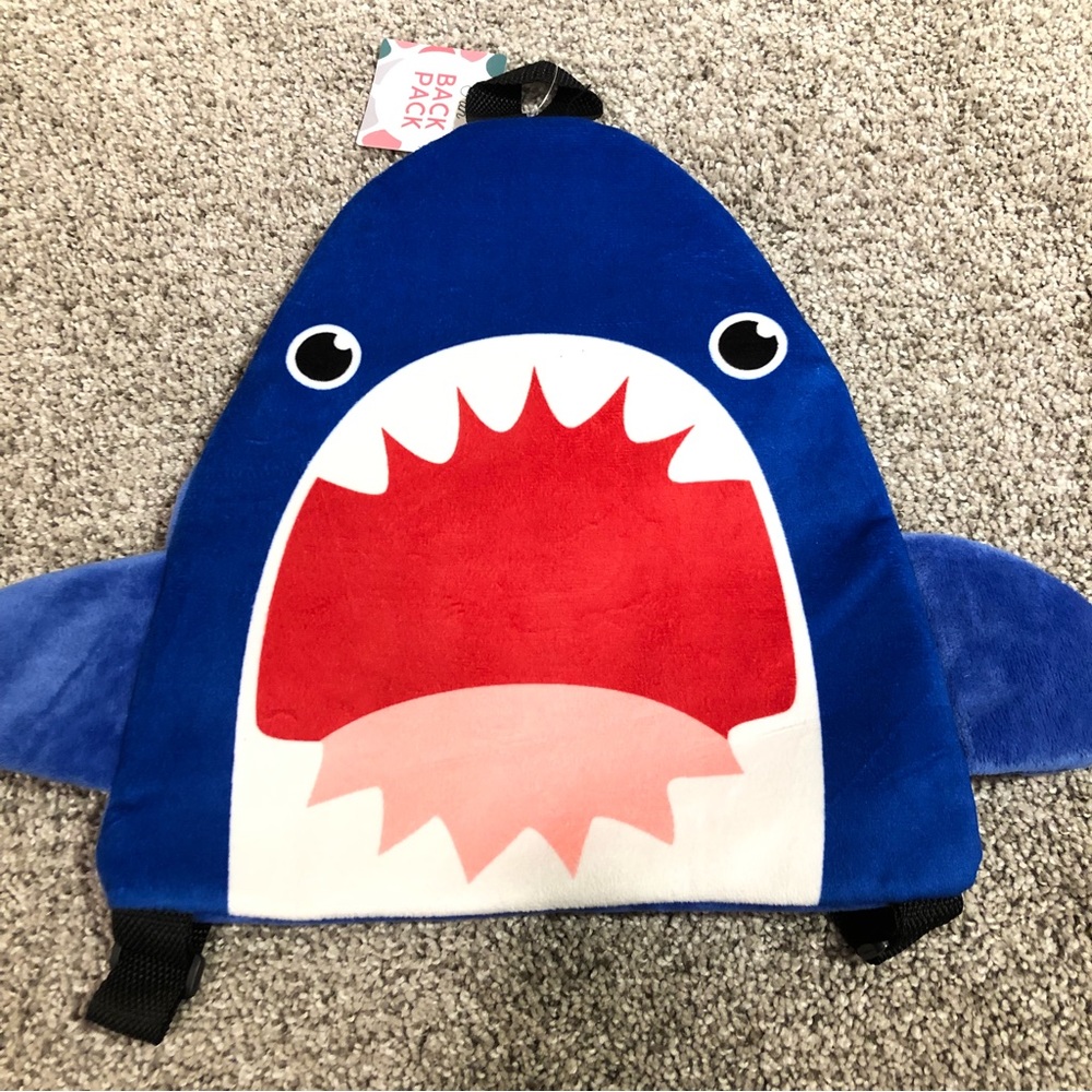 🆕NWT Shark Backpack, velvet, blue, One Size, unisex